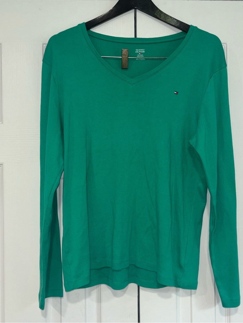 Tommy Hilfiger Women's Long Sleeve V-Neck Top Green XXL